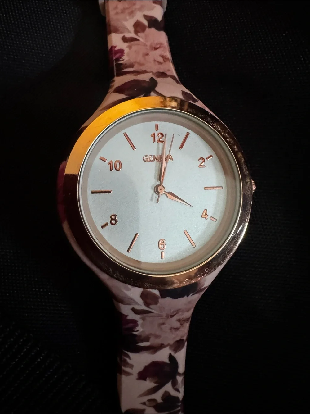 Geneva Rose-Gold Accent Floral Silicone Watch